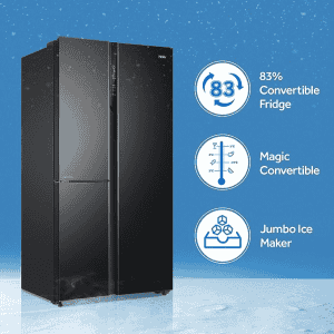 Haier 598 L | HRT-683KS | Triple Door Side By Side Refrigerator | Black Steel