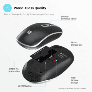 Portronics Toad 14 / Runs on single AA Battery,upto 1400 DPI,30 Lakhs + click life Wireless Optical Mouse | Black