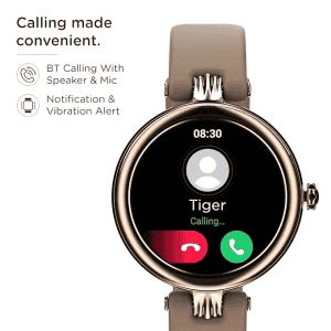 Pebble Venus Smartwatch for Women with Advance Bluetooth Calling | Tan Gold