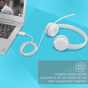 Lenovo 110 Wired On Ear Headphones with Mic | White