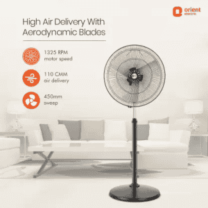 Orient Electric Tornado II Anti Dust Pedestal Fan | 3 Blade | 450MM | Black