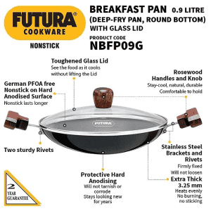 Hawkins Futura Appachatty | Breakfast Pan | Small Kadhai with Glass Lid | 0.9 L | NBFP09G
