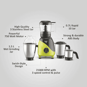 Preethi Peppy Pro Mixer Grinder for Kitchen | 750W | 4 Jars