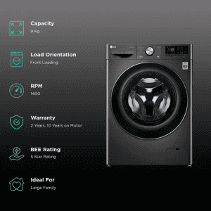 LG Fully Automatic Front Load Washer Dryer | 9/5 kg | 5 Star | In-built Heater | Black | FHD0905STB.ABLQEIL
