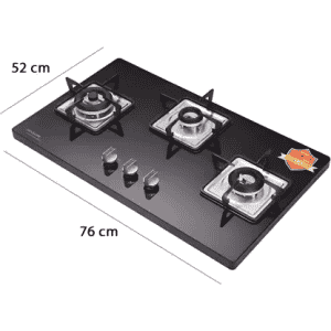 Hindware ROSIA 3B 76 cm | Brass Burners | Auto Ignition | Bakelite Knobs | Built in Glass Automatic Hob