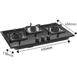Hindware Aster 3B Steel, Glass Automatic Hob |  78CM | 3 Burners |