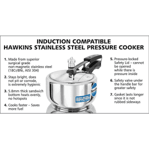Hawkins Stainless Steel Induction Compatible Inner Lid Pressure Cooker | Hss20 | 2 L | Silver