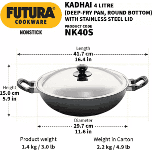 Hawkins Futura Nonstick Kadhai | Deep Fry Pan | 4 L | 30 cm | 3.25 mm | NK40S