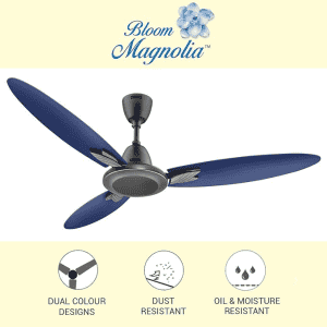 Usha Bloom Magnolia 1250mm wattage 78 Goodbye Dust Ceiling Fan with Anti Dust Feature | Sparkle Grey and Blue