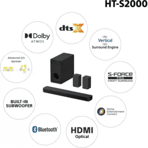 SONY HT-S2000|  3.1ch Dolby Atmos Home theatre | Subwoofer | Powerful bass | DTSX & HEC App | Bluetooth Soundbar