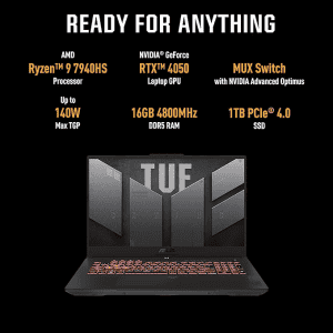 ASUS TUF Gaming A17 Gaming Laptop | FA777XU-HX026WS | 17.3 inch /90 WHr Battery/AMD Ryzen 9/144Hz/6GB/RTX 4050 | 16GB/1TB SSD/Windows 11 | Gray