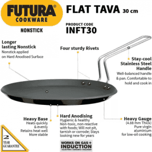 Hawkins Non Stick Flat Tawa | 30 cm | 4.88 mm | INFT30