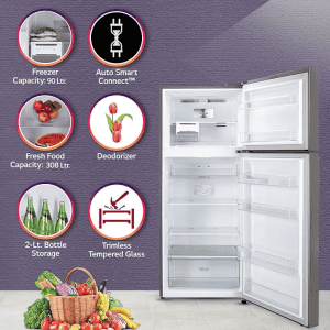 LG Frost-Free Smart Inverter Double Door Refrigerator | 398 L | 2 Star | Shiny Steel | GL-S422SPZY