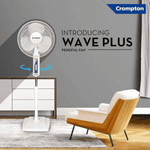 Crompton Wave Plus 400-mm | CH BRN GLD Pedestal Fan | KD White