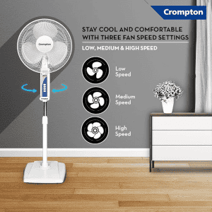 Crompton Wave Plus 400-mm | CH BRN GLD Pedestal Fan | KD White