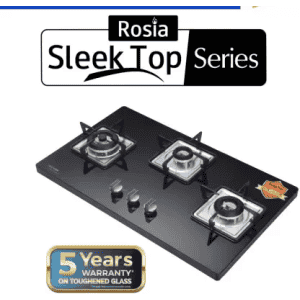 Hindware ROSIA 3B 76 cm | Brass Burners | Auto Ignition | Bakelite Knobs | Built in Glass Automatic Hob