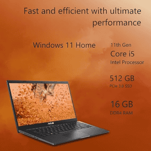 ASUS Thin and Light Laptop | X1400EA-EK543WS | Intel Core i5 11th Gen 1135G7 | 16 GB/512 GB SSD/Windows 11 Home | 14 inch/1.60 Kg/With MS Office | Indie Black