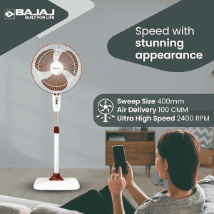 BAJAJ RAPIDO PEDESTAL FAN | 400 MM 251277 | WINE RED