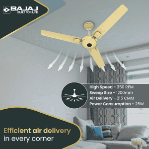Bajaj Energon 1200Mm Bldc Ceiling Fan|5 Stars Starrated Energyefficient Ceiling Fans For Home | Golden Ivory
