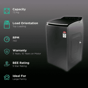 Whirlpool 7.5 kg 5 Star | 31403  360 BW PRO | Fully Automatic Top Load Washing Machine | Graphite