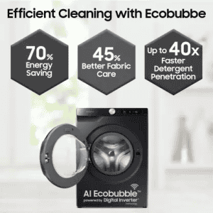 SAMSUNG WW80T504DAB1TL | AI Ecobubble |  Wi-Fi |  Hygiene Steam,Digital Inverter Fully Automatic Front Load Washing Machine | 5 Star | 8 kg