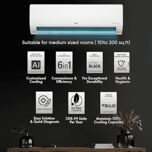 LG | 2 Ton 3 Star AI DUAL Inverter Split AC | I/D-TSNQ24HNXE1 | Copper, AI Convertible 6-in-1 Cooling, 4 Way Swing, HD Filter with Anti-Virus Protection | White