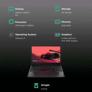 Lenovo IdeaPad Gaming 3 | 15ACH6 AMD Ryzen 7  | 15.6 inch, 8GB/512GB Windows 11 | NVIDIA GeForce RTX 3050, Full HD IPS Display | 82K2022XIN | Shadow Black
