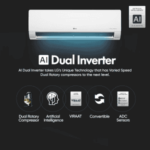 LG | 2 Ton 3 Star AI DUAL Inverter Split AC | I/D-TSNQ24HNXE1 | Copper, AI Convertible 6-in-1 Cooling, 4 Way Swing, HD Filter with Anti-Virus Protection | White