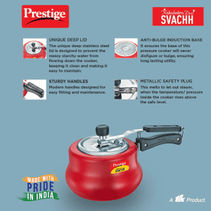 Prestige 2L Nakshatra Plus Svachh Inner Lid Aluminium Handi  | 5 years warranty |  Red
