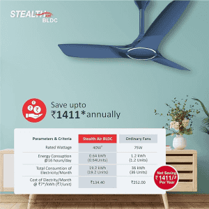 Havells Stealth Air The most silent BLDC fan with Premium Look and Finish |1200mm BLDC motor and Remote Controlled Ceiling Fan | Indigo Blue