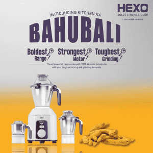 Havells Hexo Mixer Grinder | 3 Jar | 1000 W | White & Purple