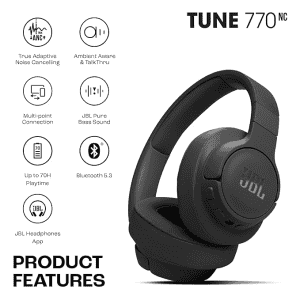 JBL Tune Wireless Over Ear ANC Headphones with Mic | Black | 770NC