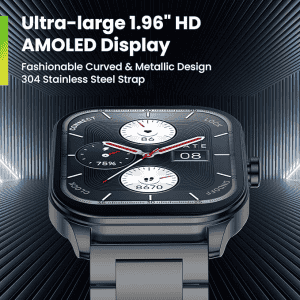 Amazfit Pop 3S Smart Watch with 1.96" AMOLED Display | BT Calling | Music Control | Metallic Black