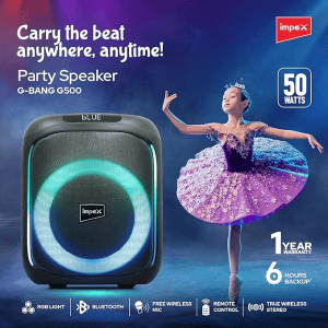 Impex G-Bang Portable Party Speaker | Speaker with Wireless Mic | Black | G500