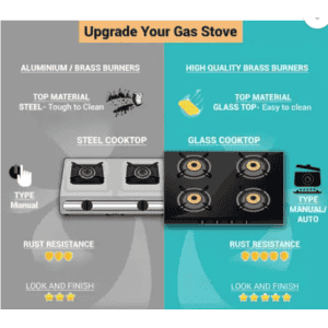 BAJAJ Majesty CGX3 Eco Glass | Stainless Steel Manual Gas Stove | 3 Burners