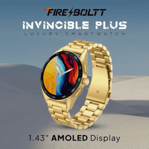 Fire-Boltt Invincible Plus Smartwatch with 4GB Inbuilt Storage | Bluetooth Calling | IP67 Rating | Gold