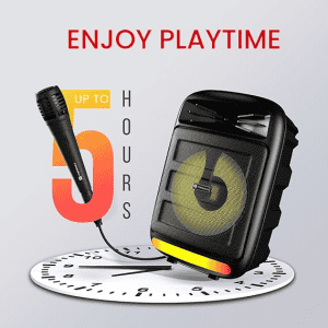Portronics | Melomix | 20W  | Portable Bluetooth Speaker  | Karaoke Mic | RGB Light Modes | Black