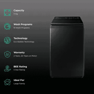 SAMSUNG  | WA11CG5886BVTL | 11 kg | 5 Star Inverter Fully Automatic Top Load Washing Machine |  Diamond Drum | Black
