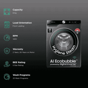 Samsung Fully Automatic Front Load Washing Machine | 8 kg | 5 Star | Black | WW80T604DLB1TL