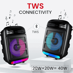 Portronics | Melomix | 20W  | Portable Bluetooth Speaker  | Karaoke Mic | RGB Light Modes | Black