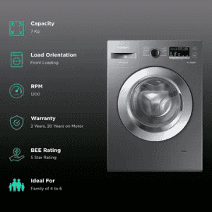 SAMSUNG Inverter Fully Automatic Front Load Washing Machine | 7 kg | 5 Star | Inox Grey | WW70R22EK0X