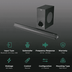 boAt Aavante Bar Aura Bluetooth Soundbar with Remote | 160W | 2.1 Channel | Black
