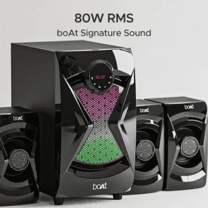 boAt | Blitz 1500 Pro with Dynamic RGB LEDs | EQ Modes & Master Remote Control 80 W Bluetooth Home Theatre   |  4.1 Channel | Space Black