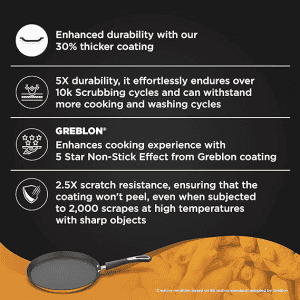 Preethi Dura Collection Non Stick Tawa | Gas & Induction Compatible | Turmeric Yellow