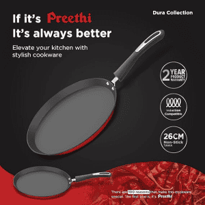Preethi Dura Collection Non Stick Tawa | Gas & Induction Compatible | 26 cm | Chilly Red