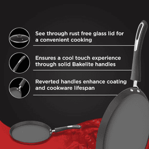 Preethi Dura Collection Non Stick Tawa | Gas & Induction Compatible | 26 cm | Chilly Red