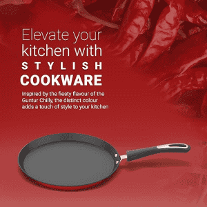 Preethi Dura Collection Non Stick Tawa | Gas & Induction Compatible | 26 cm | Chilly Red