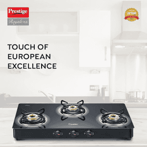 Prestige Royale Plus Toughened Black Glass Top Gas Stove | 3 Burners | 40513