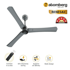 Atomberg Renesa + Ceiling Fan | 1200 mm | BLDC Ceiling Fan with Remote Control & LED Indicators | Sand Grey