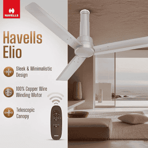 Havells Elio Bldc High Air Ceiling Fan | 1200Mm | 5 stars | Remote Controlled | Grey